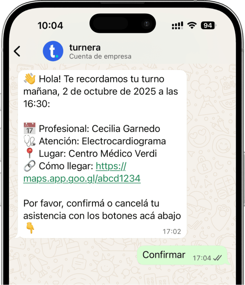 Confirmación por WhatsApp